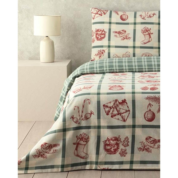 Winter Joy Flannel King Size Duvet Cover Set 240x220 cm Green