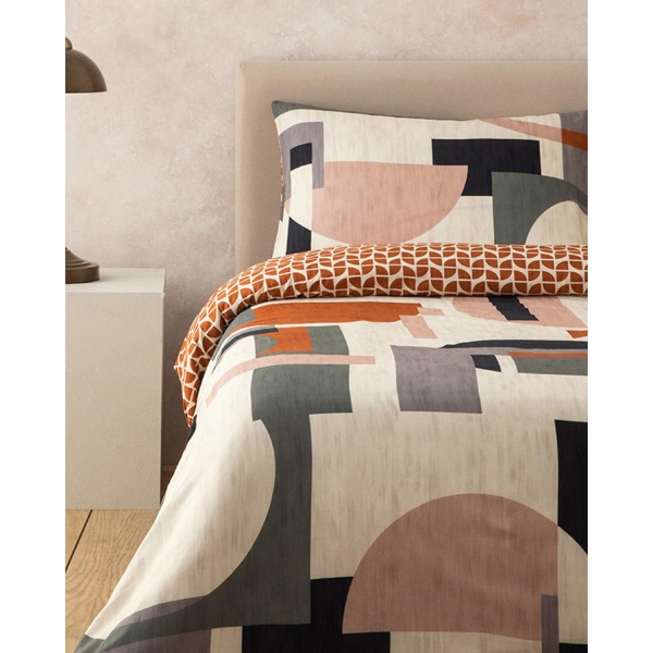 Dynamic Square Digital Printed Soft Cotton Single Duvet Cover Set 160x220 Cm Beige – Terracotta