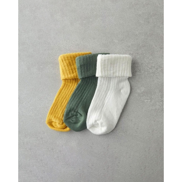 Colorful 3 Pairs Baby Socks 6-12 Months White - Green - Mustard