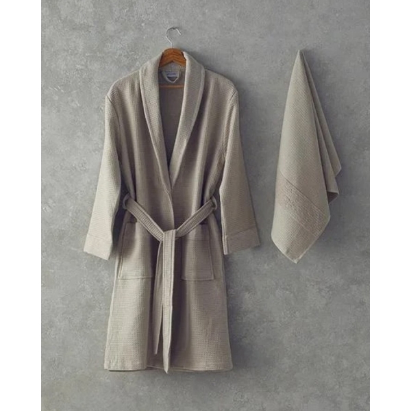 Como 100% Cotton Pique Bathrobe Set L-XL Beige