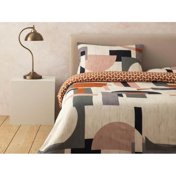 Dynamic Square Digital Printed Soft Cotton Double Duvet Cover Set 200x220 Cm Beige – Terracotta