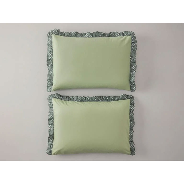 Polkadot Combination Ruffled 2-Piece Pillow Case Green