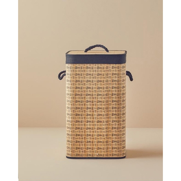 Stripy Bamboo Laundry Basket 35x35x60 cm Natural