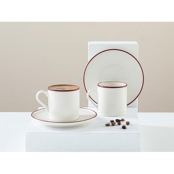 Porcelain 4 Pieces 2 Servings Coffee Cup Set 100 ml Maroon