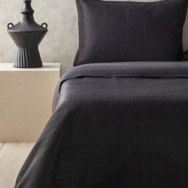 Sisilla Satin King Size Bed Spread Set 240x260 cm Black
