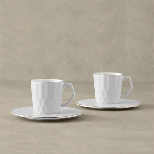 Hestia New Bone China 4 Pieces 2 Servings Coffee Cup Set 80 ml White