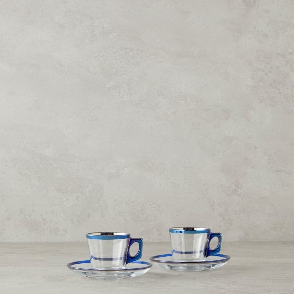 Ador Glass 4 Pieces 2 Servings Coffee Cup Set 80 ml Navy Blue