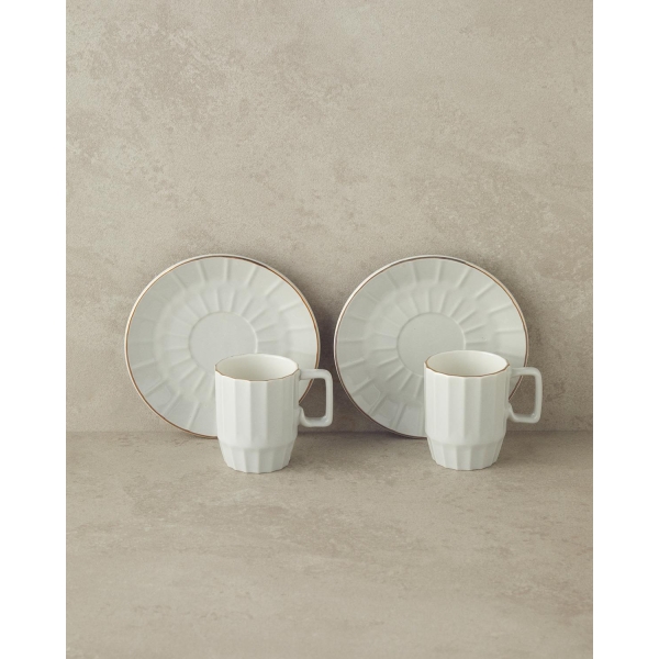 Angely New Bone China 4 Piece Coffee Cup Set For 2 Persons 80 ml Gray