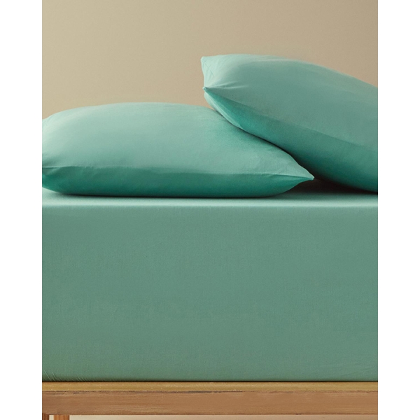 Plain Cotton Double Size Fitted Sheet Set 160x200 cm Green