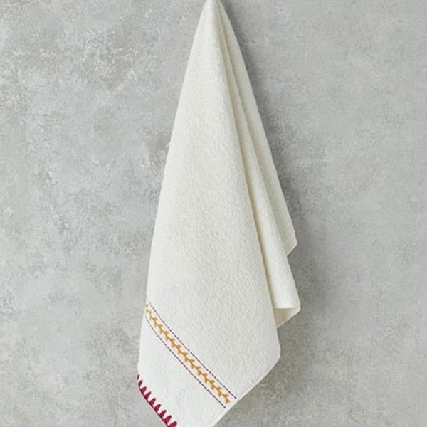 Linefull Chain Cotton Face Towel 50x80 Cm Ecru