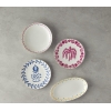 6 Pcs Set Of Carnival Tulip Bone Porcelain Cake Plate 20 Cm Navy Blue-White