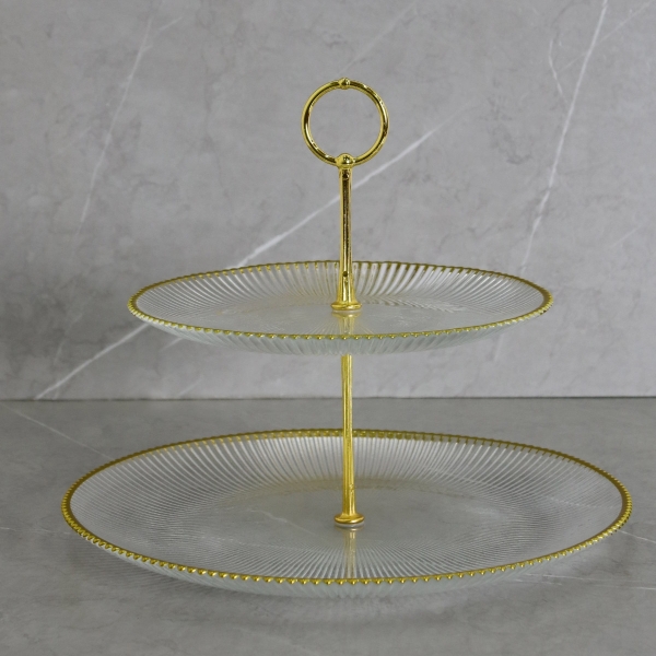 Glass Cookie Stand 21+28 cm Gold