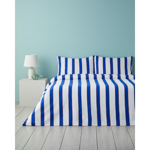 Marine Stripe Cotton Double Size Duvet Cover Set 200x220 cm Navy Blue - Orange