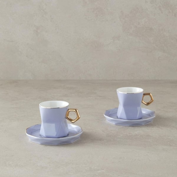 Axel New Bone China 4 Pieces 2 Servings Coffee Cup Set 90 ml Purple