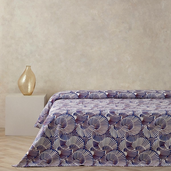 Marine Mosaic Printed Single Size Summer Blanket 150x220 cm Navy Blue - Orange