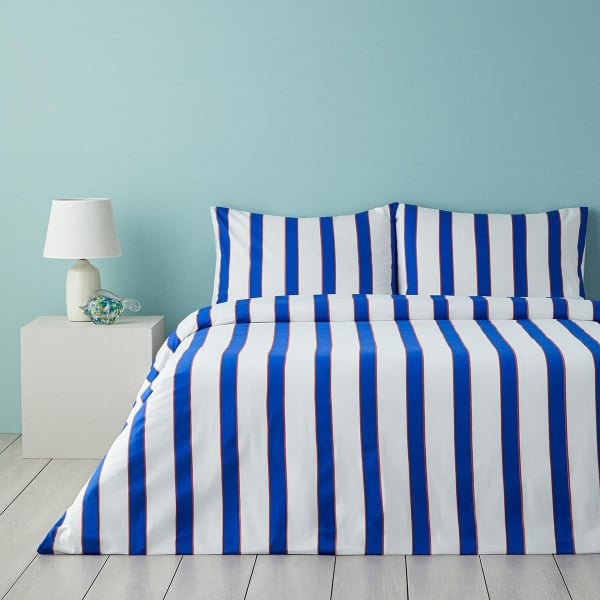 Marine Stripe Cotton Single Size Duvet Cover Set 160x220 cm Navy Blue - Orange