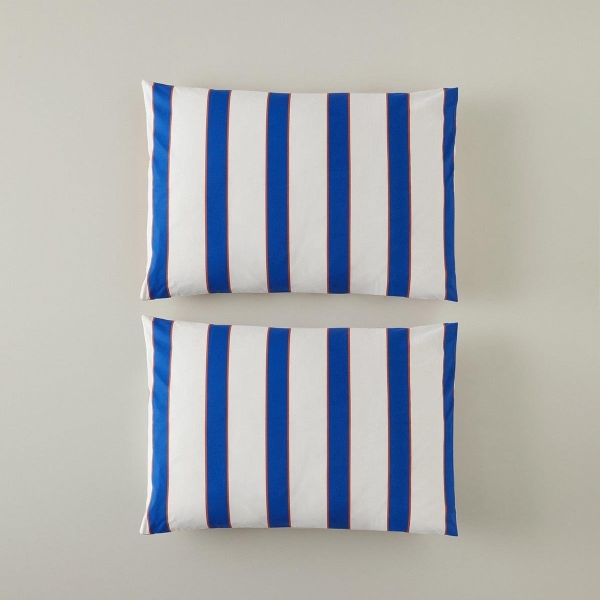 Marine Stripe Cotton 2 pcs Pillow Case 50x70 cm Navy Blue - Orange
