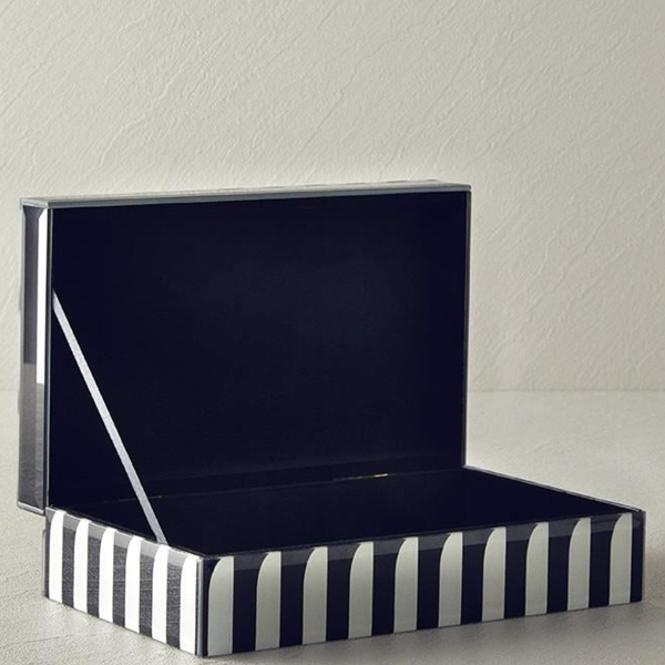 Lena Glass Decorative Box Black 23x14x6.5cm - White