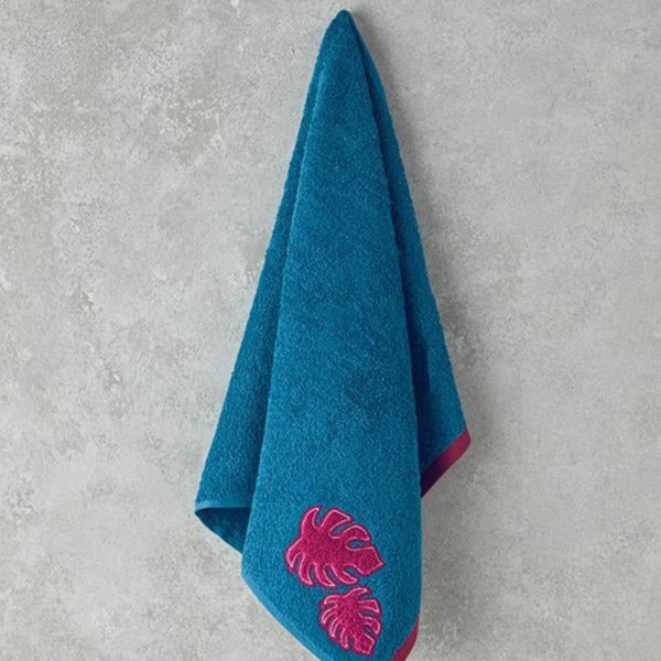 Cotton Applique Face Towel 50x80 cm Blue - Fuchsia