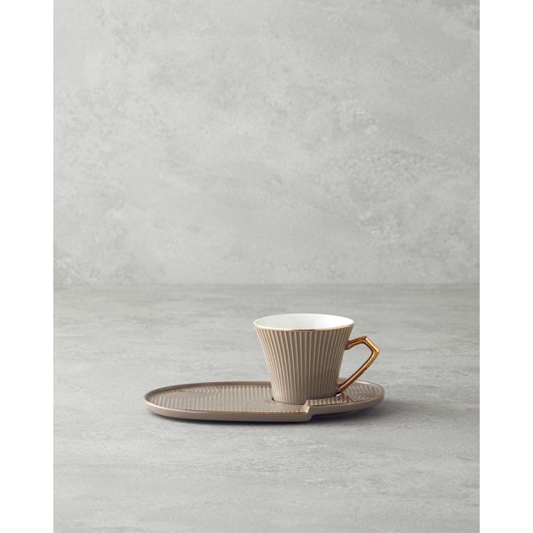 Terra New Bone China With Tray Coffee Cup Set 90 ml Mink