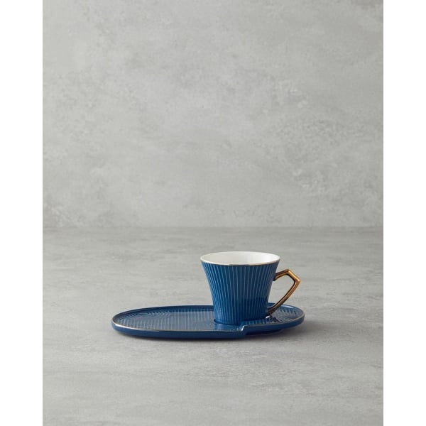 Terra New Bone China With Tray Coffee Cup Set 90 ml Navy Blue