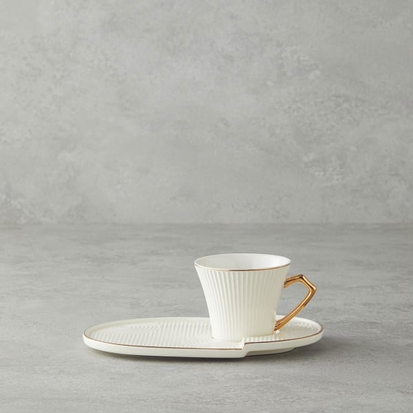 Terra New Bone China With Tray Coffee Cup Set 90 ml White