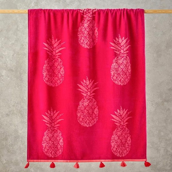 Pineapple Cotton Velvet Yarn Dyed Beach Towel 90x150 Cm Fuchsia