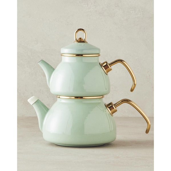 Perro Enamel Tea Pot 1.1 Liter + 2.3 Liter Light Mint