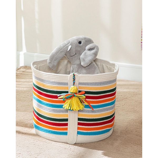 Striped Cotton basket weave Toy Basket 35x30 cm Multicolor