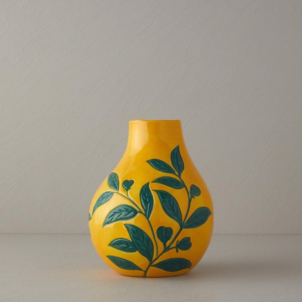 Leaves Dolomite Vase 20x20x24 cm Yellow