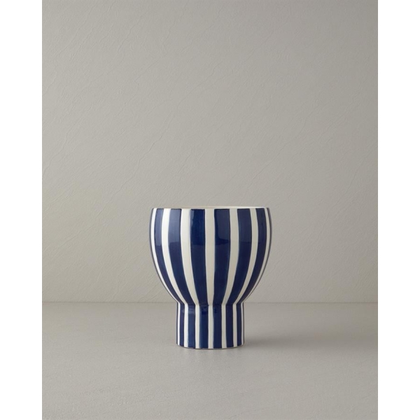 Exotic Strip Ceramic Vase 10.5x10.5x9.5cm Navy Blue