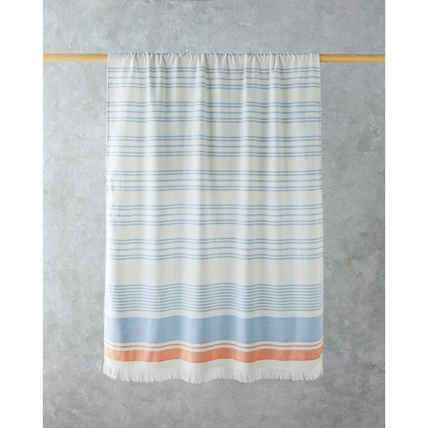 Liny Cotton Striped Beach Towel 90x150 Cm Ecru-Blue-Orange