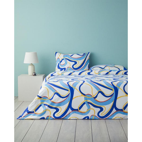 Abstract Marine King Size Duvet Cover Set 240x220 cm Navy Blue-Orange