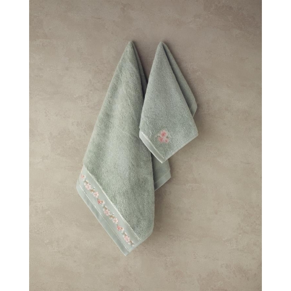 Flower Chain Cotton Face Towel Set Aqua Green