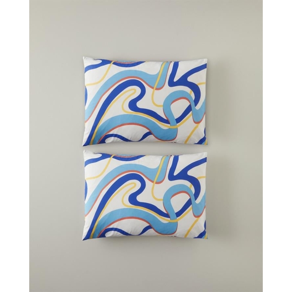 Abstract Marine 2-Piece Pillow Case Navy Blue-Orange