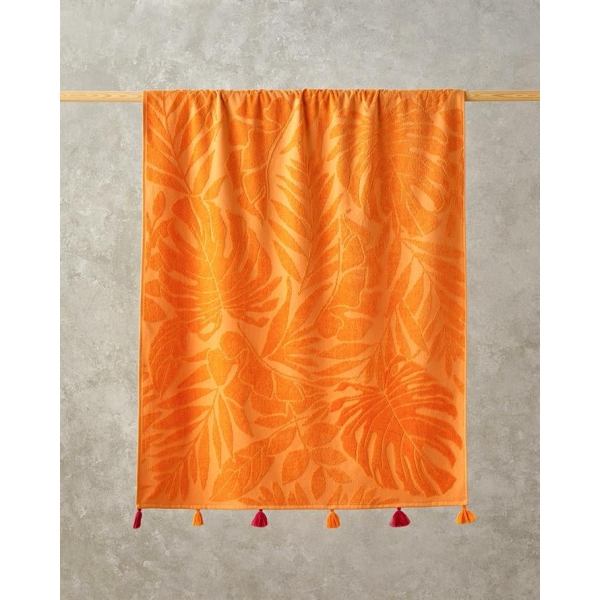 Melody Cotton Velvet Jacquard Beach Towel 90x150 Cm Orange