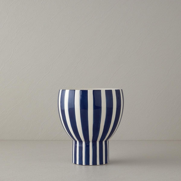 Exotic Strip Ceramic Vase 12x12x35cm Navy Blue