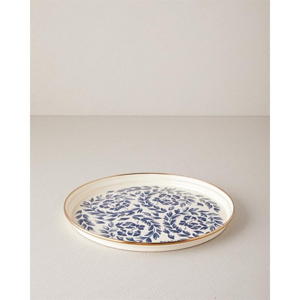 Carnival Floral Enamel Tray 31 cm White - Navy Blue