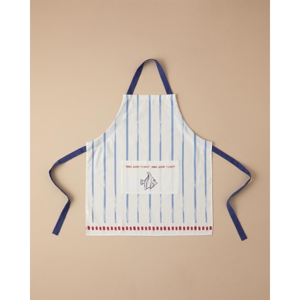 Jolly Blue Cotton Kitchen Apron 60x75 Cm White - Blue