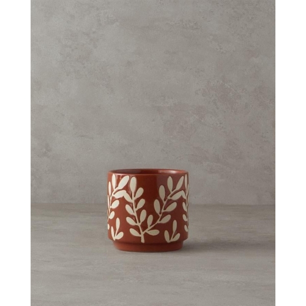 Leafy Stoneware Flowerpot 19x19x17 cm Brown