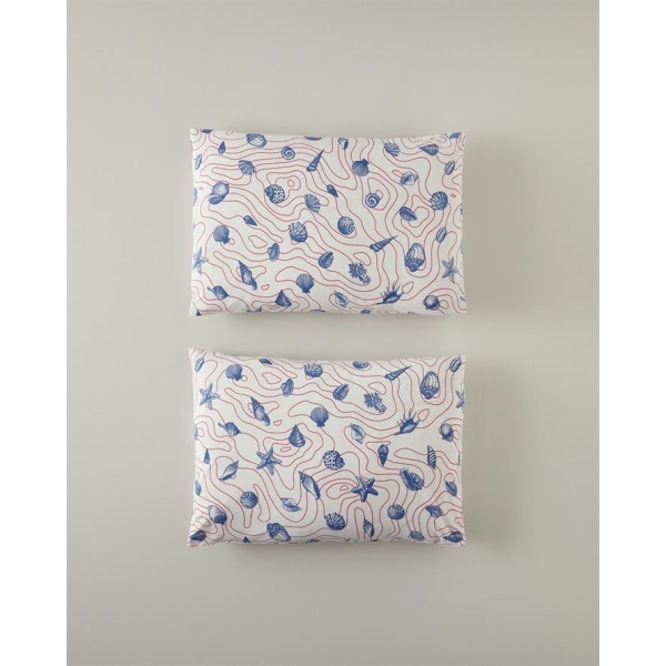 Seashell Shmphony 2-Piece Pillow Case Red-Dark Blue