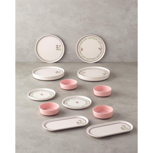 Somnia Ceramic Breakfast Set 14 Pieces For 6 People Green-Pink