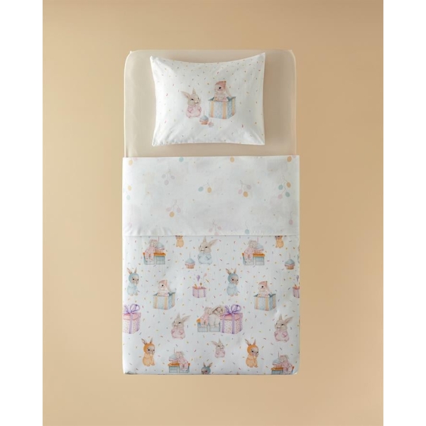 Pretty Bunny Cotton Baby Duvet Cover Set 100x150cm Powder