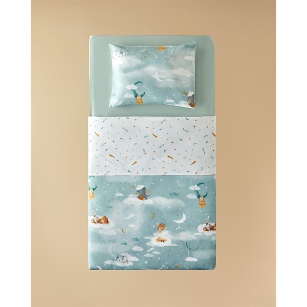 Funny Animals Cotton Baby Duvet Cover Set 100x150cm Green