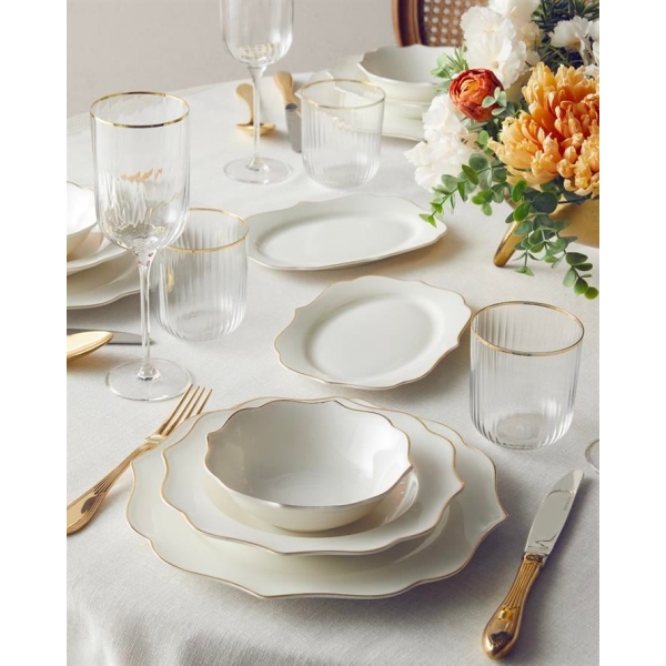 Valencia Bone Porcelain Dinner Set 27 Pieces For 6 People Gold