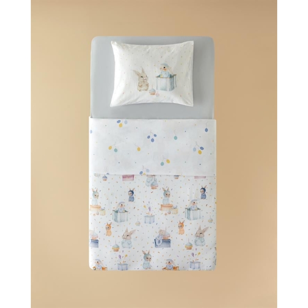 Pretty Bunny Cotton Baby Duvet Cover Set 100x150cm Blue