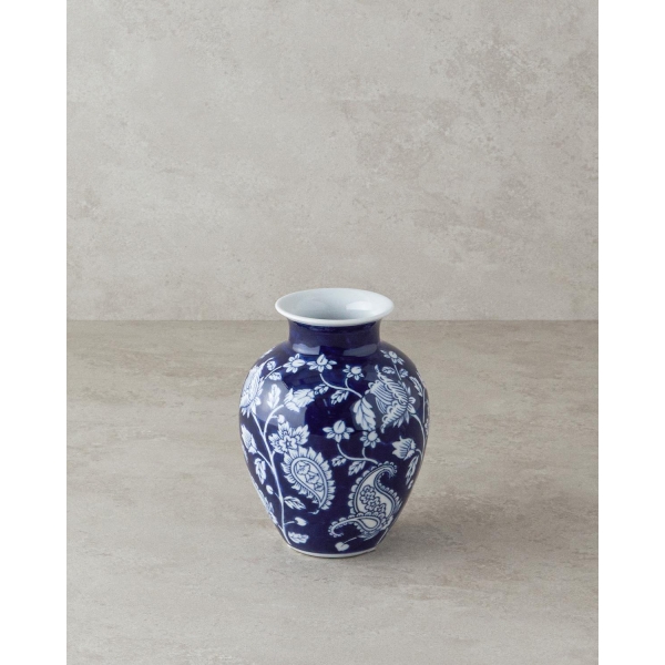 Flowery Bird Porcelain Vase 13x13x18cm Blue-White