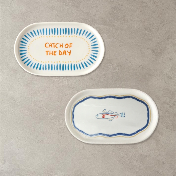 Blue Day Bone Porcelain 2 Pieces Boat Plate 25 Cm Blue-Orange