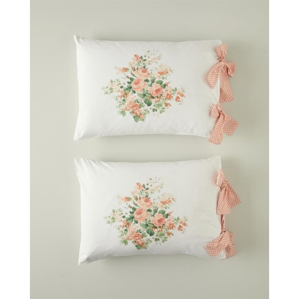 Mystic Rose Combined Cotton Laced 2-Piece Pillowcase Orange