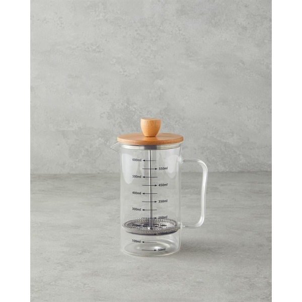 Brew Borosilicate Bamboo Lid French Press 600 ml Transparent